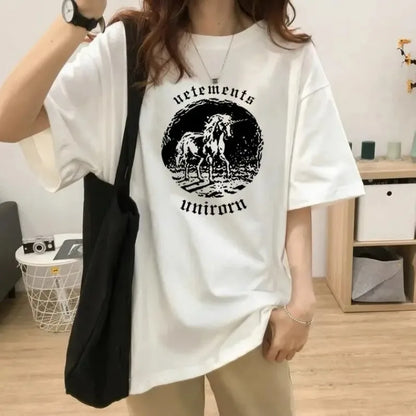 TAMBREET Summer Coffee Letter Pattern Printed T-shirt White Simple and Versatile Fashion Casual Short Sleeved Trendy Women's Top