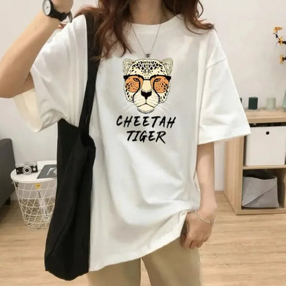 TAMBREET Summer Coffee Letter Pattern Printed T-shirt White Simple and Versatile Fashion Casual Short Sleeved Trendy Women's Top