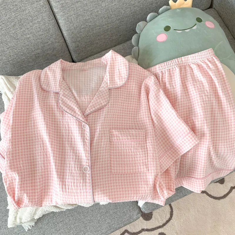 TAMBREET Summer Ladies New Pajamas Homewear Two Sets of Girls Cloud Cotton Short-Sleeved Shorts Pajamas Homewear Sweet Wind Homewear