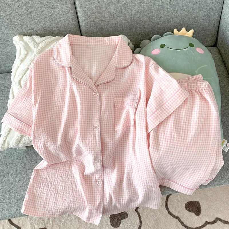 TAMBREET Summer Ladies New Pajamas Homewear Two Sets of Girls Cloud Cotton Short-Sleeved Shorts Pajamas Homewear Sweet Wind Homewear