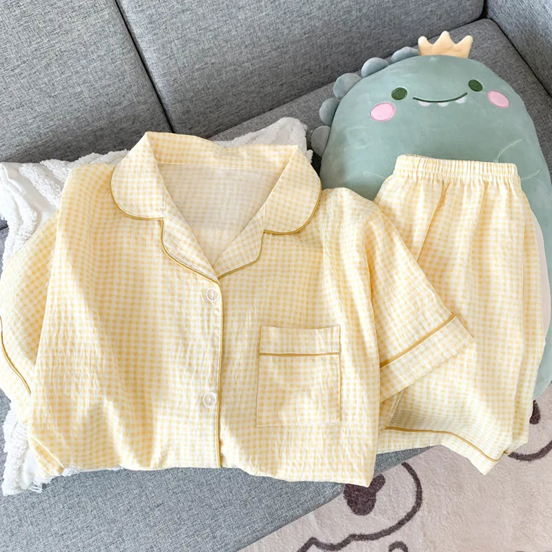 TAMBREET Summer Ladies New Pajamas Homewear Two Sets of Girls Cloud Cotton Short-Sleeved Shorts Pajamas Homewear Sweet Wind Homewear