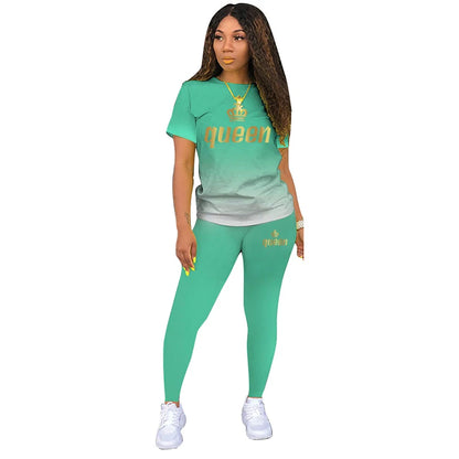 TAMBREET Summer Ladies Short Sleeve Two Piece Set Women T-shirt Pants Sports Suit Tracksuits Streetwear Femme Clothing