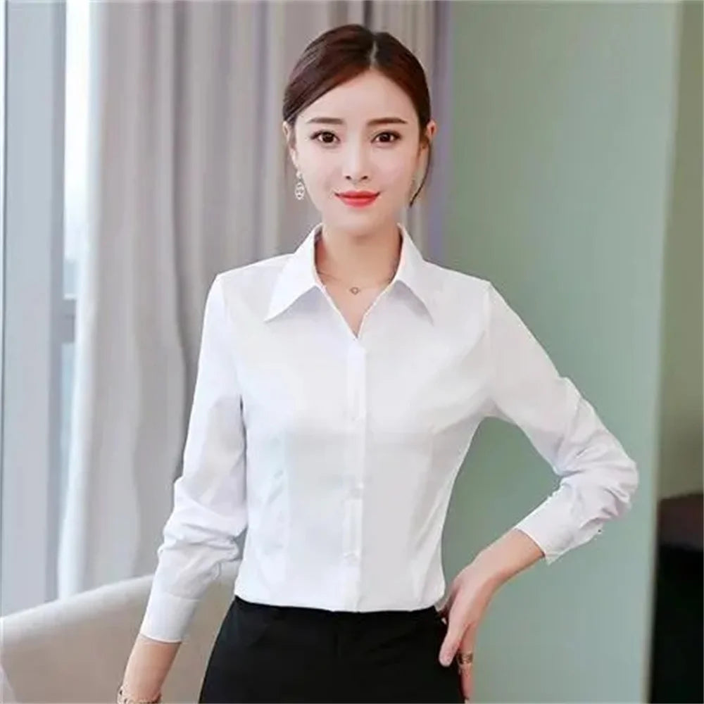 TAMBREET Summer Short Sleeve White Black Women Shirt Women's Blouse Slim Fitting Professional Work Clothes Formal Office Lady Ol Blouse