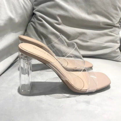 TAMBREET Summer Women Pumps Sandals PVC Jelly Slippers Open Toe High Heels Women Transparent Perspex Slippers Shoes Heel Clear Sandals