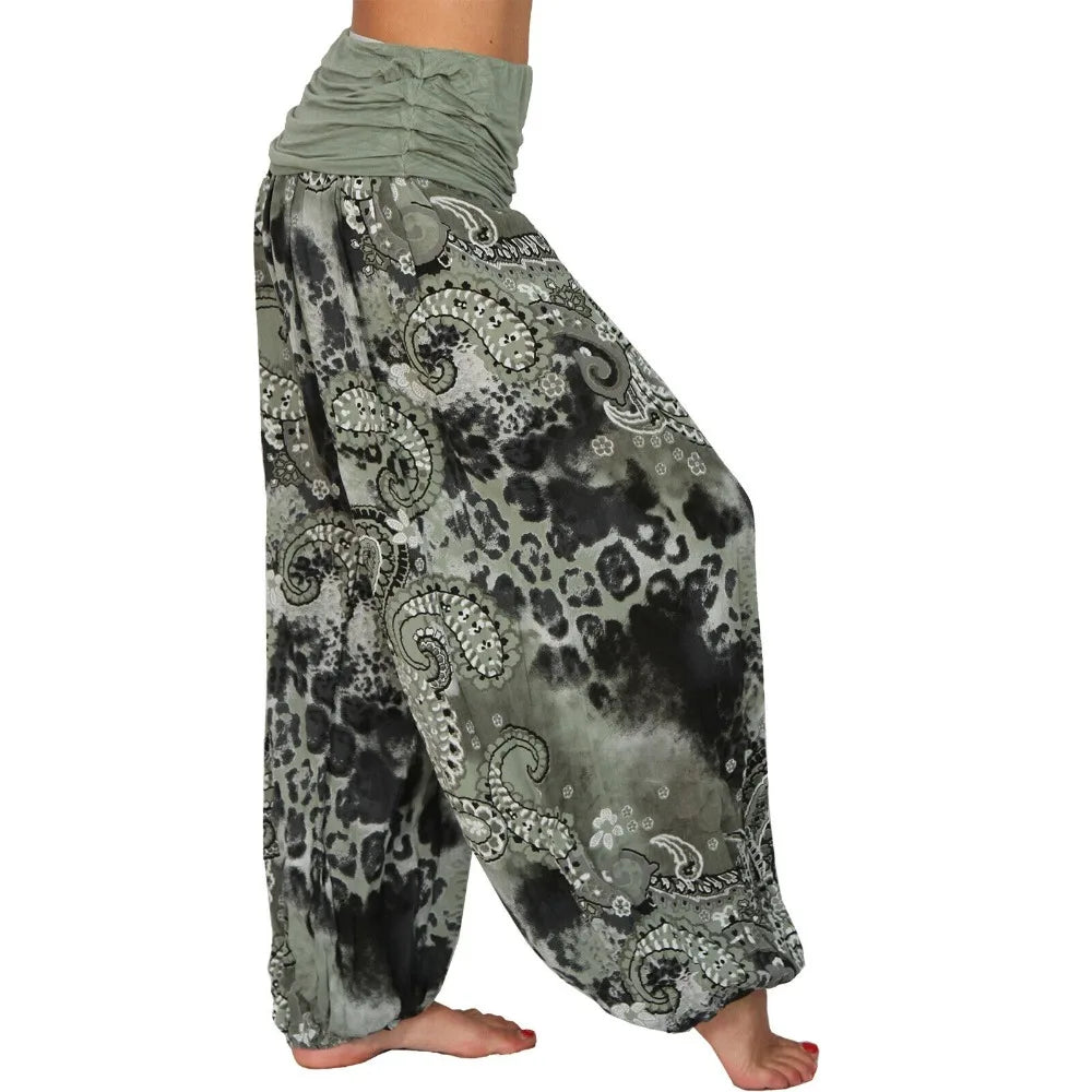 TAMBREET Summer Women's Elastic Waist Tie-Dye Haren Pants Digital Printing Long Wide Leg Pants Casual Pants Haren Pants