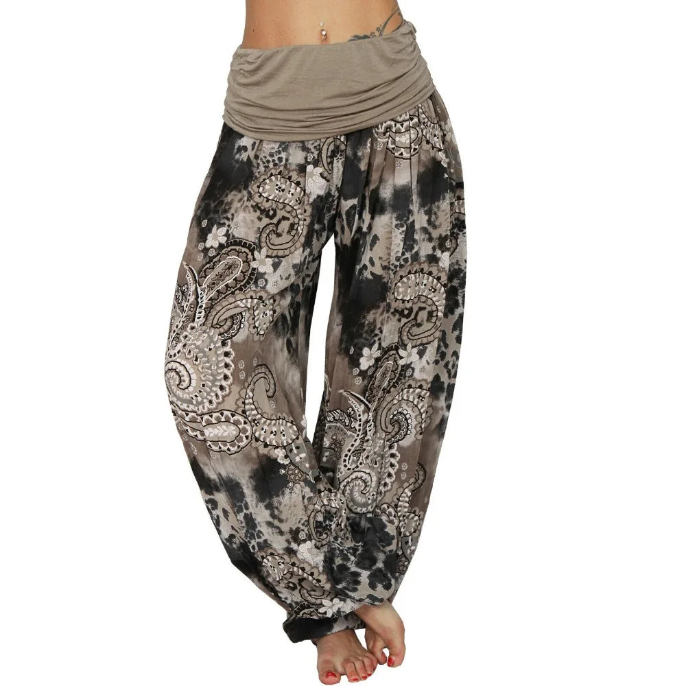 TAMBREET Summer Women's Elastic Waist Tie-Dye Haren Pants Digital Printing Long Wide Leg Pants Casual Pants Haren Pants