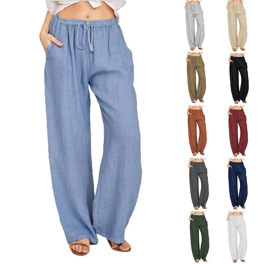 TAMBREET Summer and Autumn New Casual Women's Wear in Europe, America, and Europe Large Loose Cotton Hemp Casual Pants