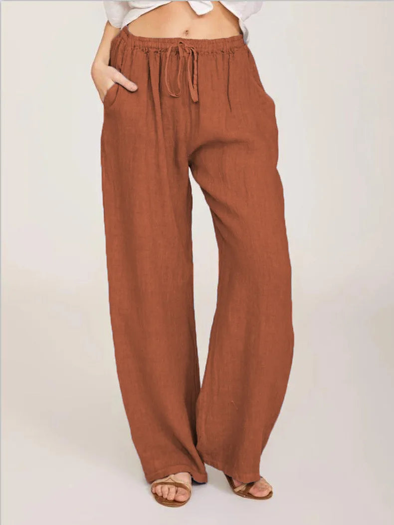 TAMBREET Summer and Autumn New Casual Women's Wear in Europe, America, and Europe Large Loose Cotton Hemp Casual Pants