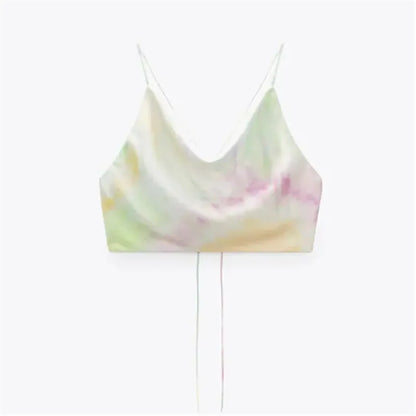 TAMBREET TRAF Satin Crop top Women Summer White Pink Red Cami Top 2024 Woman Sexy Backless Halter Camisole Strap Tank Top