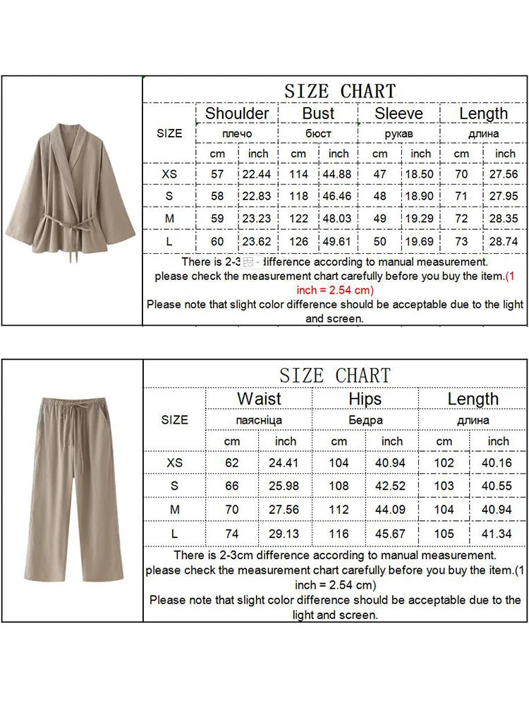 TAMBREET TRAF Simple Lace Up Pajama Style Pants Sets For Women 2 Pieces New Fashion Shirts Top Women's Suit Two Piece Set Women Outfit