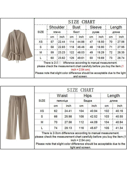 TAMBREET TRAF Simple Lace Up Pajama Style Pants Sets For Women 2 Pieces New Fashion Shirts Top Women's Suit Two Piece Set Women Outfit