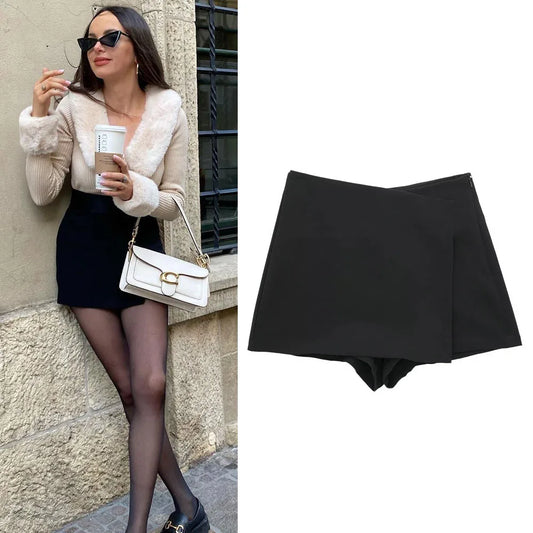 TAMBREET TRAF Woman High waist Shorts Skirts Asymmetric Shorts Skirts Black Pink Mini Skirt Shorts Woman Shorts Autumn Fashion shorts