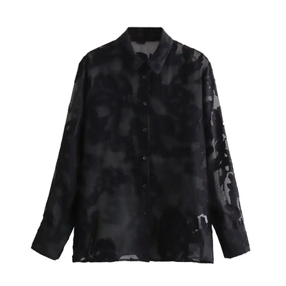 TAMBREET TRAF Women Summer Fashion Spliced Lace Shirts Ladies Single Breasted Thin Blouses Tops Long Sleeve Commuting Women's Shirt Tops