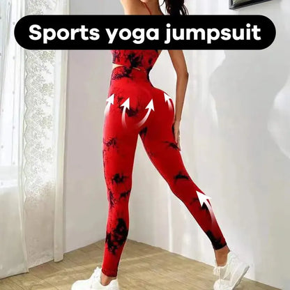 TAMBREET Tie Dye Yoga Women's Tracksuit Fitness Yoga Sets Sportswear Workout Bra+High Waist Leggings Gym Clothing Seamless Sports Suits