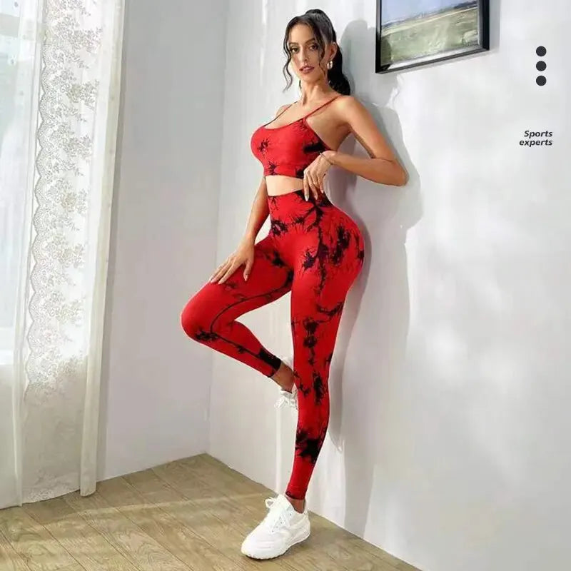 TAMBREET Tie Dye Yoga Women's Tracksuit Fitness Yoga Sets Sportswear Workout Bra+High Waist Leggings Gym Clothing Seamless Sports Suits