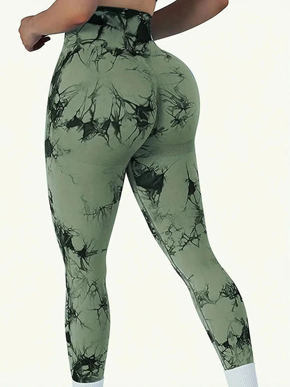 TAMBREET Tights Women Tie Dye Leggings High Waist Lifts Butt Tummy Control Push Up Seamless Yoga pants Ladies Workout Gym Clothing