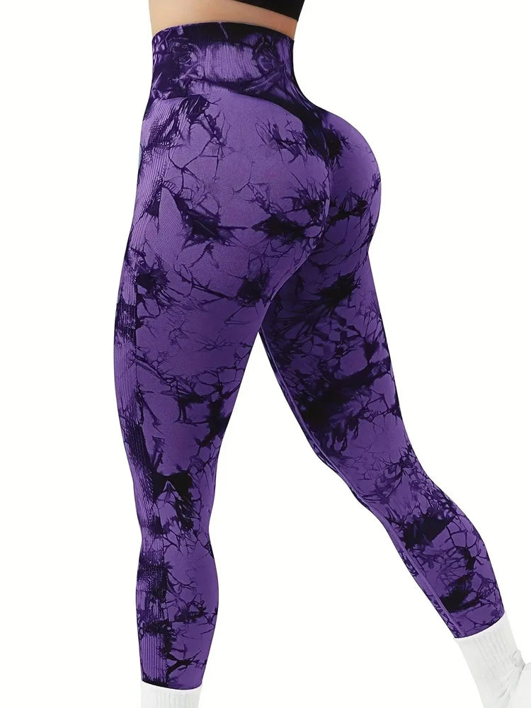 TAMBREET Tights Women Tie Dye Leggings High Waist Lifts Butt Tummy Control Push Up Seamless Yoga pants Ladies Workout Gym Clothing