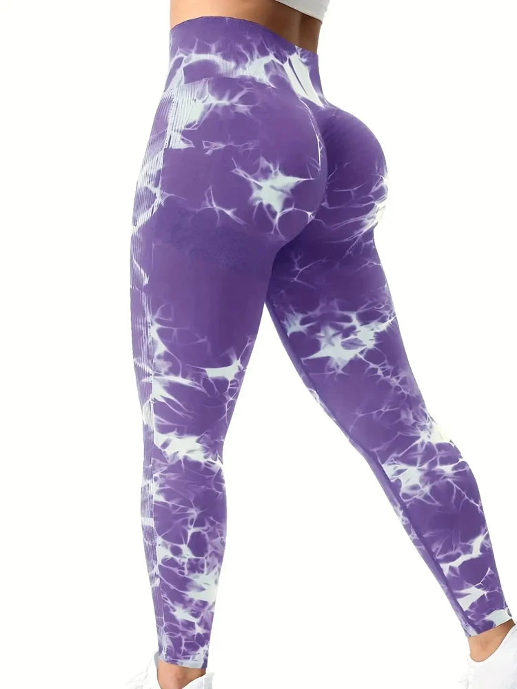 TAMBREET Tights Women Tie Dye Leggings High Waist Lifts Butt Tummy Control Push Up Seamless Yoga pants Ladies Workout Gym Clothing