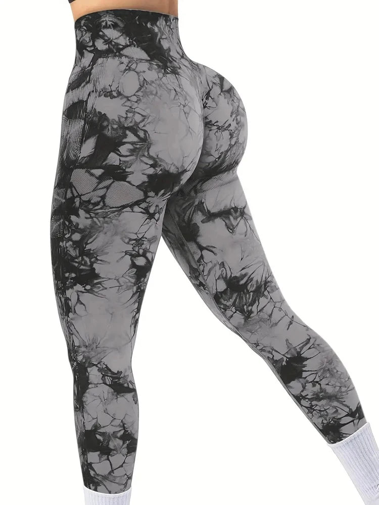 TAMBREET Tights Women Tie Dye Leggings High Waist Lifts Butt Tummy Control Push Up Seamless Yoga pants Ladies Workout Gym Clothing