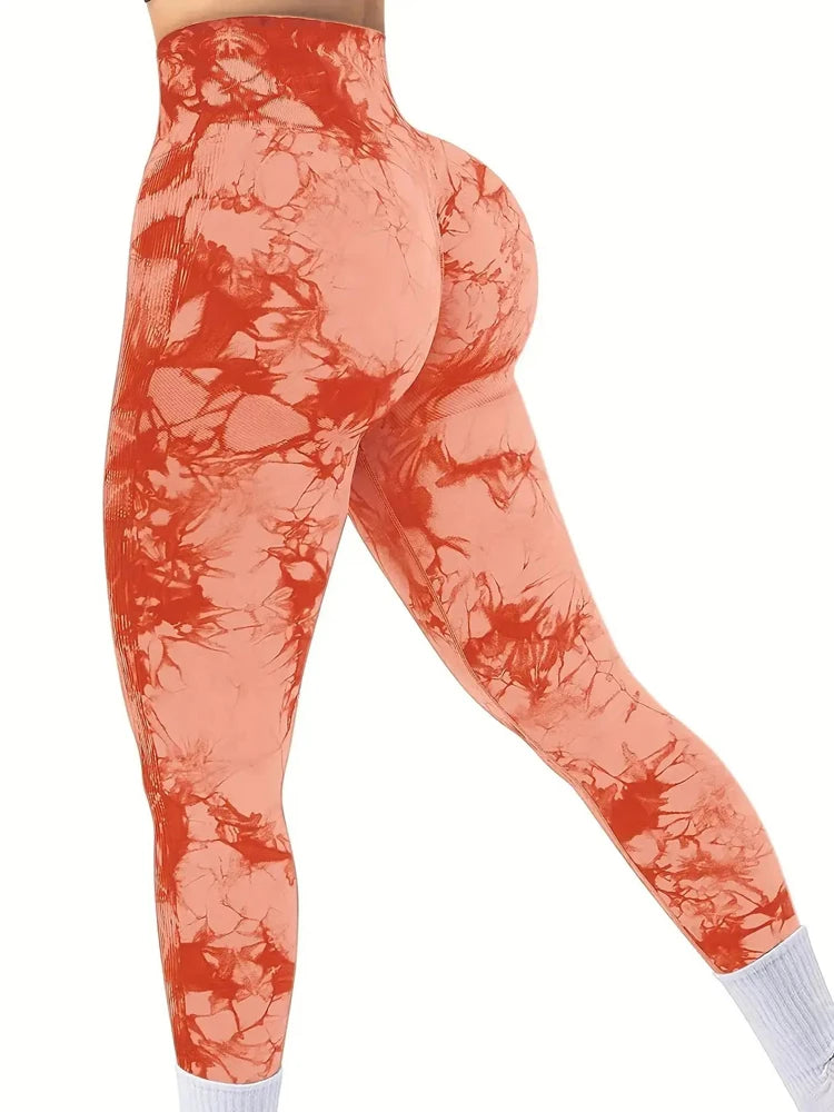 TAMBREET Tights Women Tie Dye Leggings High Waist Lifts Butt Tummy Control Push Up Seamless Yoga pants Ladies Workout Gym Clothing