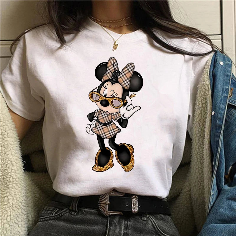 TAMBREET Tshirt Mickey 90s Y2k Minnie Mouse Hat Print T-shirt Women Fashion T Shirt Female Clothes Kawaii Disney T Shirt