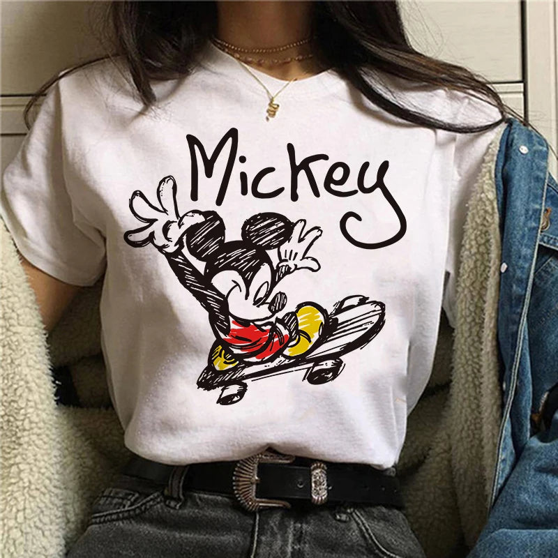 TAMBREET Tshirt Mickey 90s Y2k Minnie Mouse Hat Print T-shirt Women Fashion T Shirt Female Clothes Kawaii Disney T Shirt