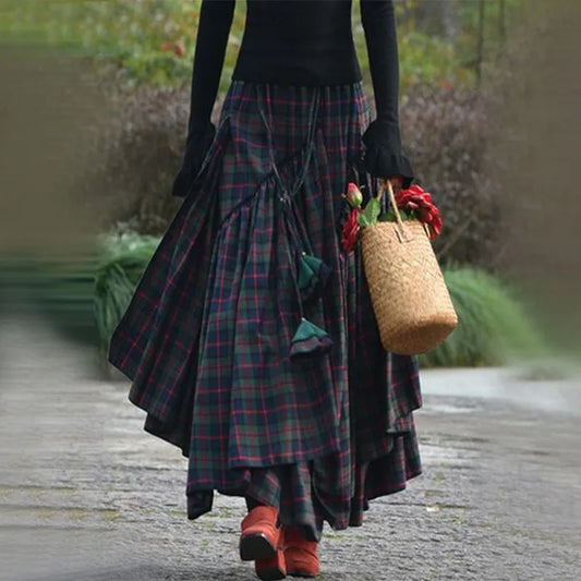 TAMBREET Tulle Skirt For Girls Women'S Checked Skirt Long Tartan Retro Maxi Skirt High Waist Tartan Matching Skirt And Top Set For Women