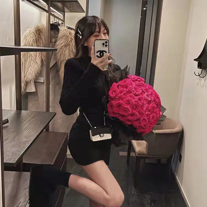 TAMBREET Two Piece OF Pullover Autumn/Winter Knitted Sweater Set Pure Desire Short Sweater Sexy Spicy Girl Arm Wrap Skirt Sweater Female