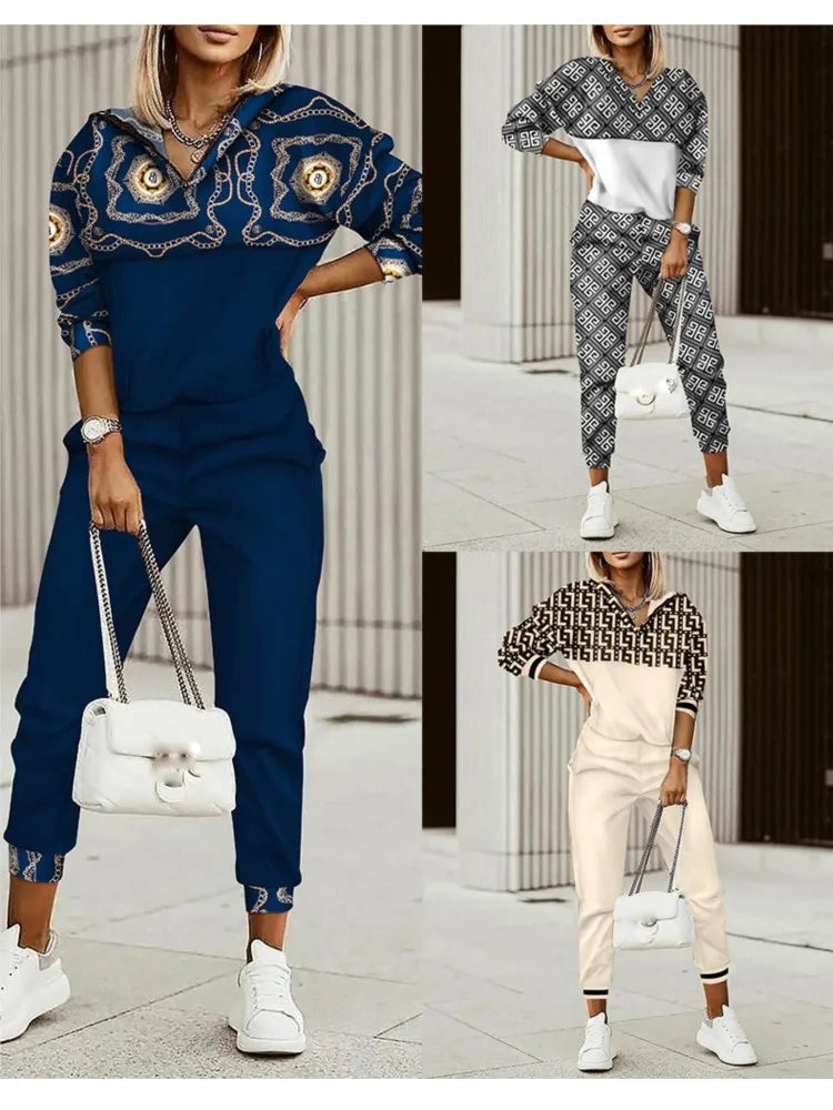 TAMBREET Two Piece Set For Women Print Long Pant Sets 2 Piece Sets Women Outfit Spring Autumn Long Sleeve Fashion Elegant Office Sets