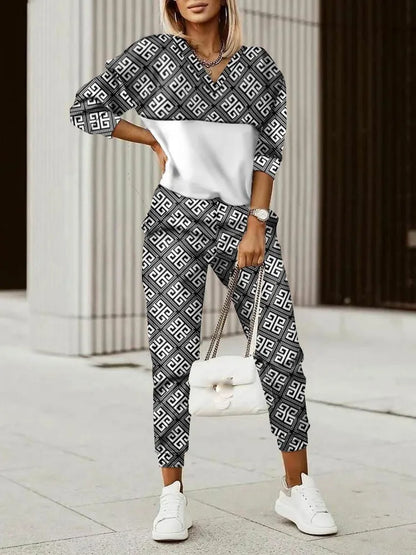 TAMBREET Two Piece Set For Women Print Long Pant Sets 2 Piece Sets Women Outfit Spring Autumn Long Sleeve Fashion Elegant Office Sets