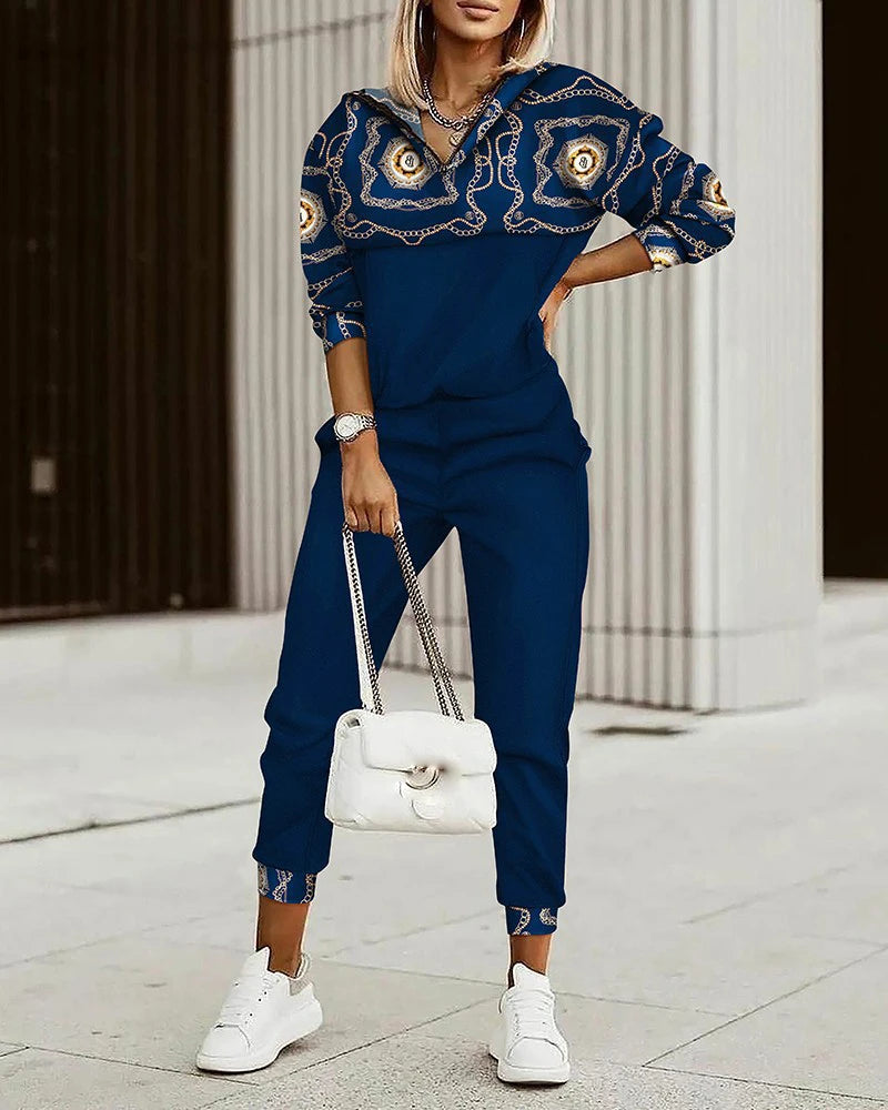 TAMBREET Two Piece Set For Women Print Long Pant Sets 2 Piece Sets Women Outfit Spring Autumn Long Sleeve Fashion Elegant Office Sets