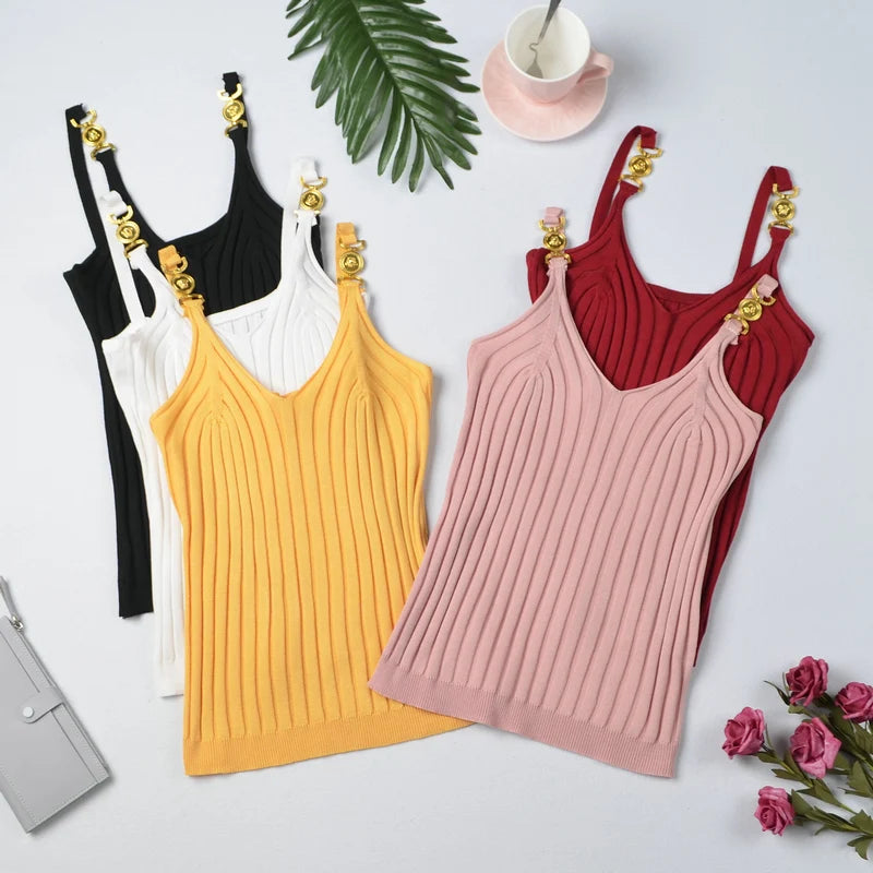 TAMBREET V-neck Halter Sweet Camisole Top 2024 Summer Women Sexy off-Shoulder Solid Color Sleeveless Camis Women's Clothing Tanks Tops