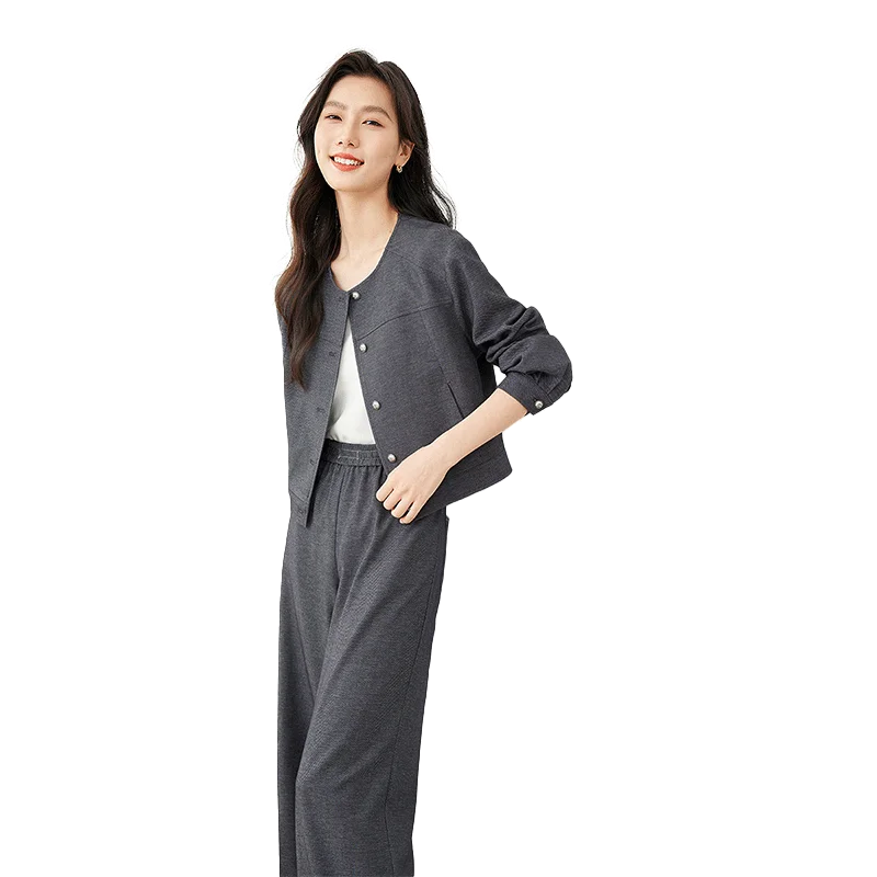 TAMBREET VIMLY Women's Two Piece Set Autumn Long Sleeve Cardigan Jacket+Elastic Waist Pants Commuter Style Casual Simple Workwear Suit