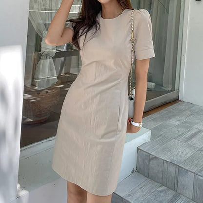 TAMBREET VONDA Women Sundress 2024 Summer Fashion Solid Casual A-Line Mini Dresses O-Neck Pocket Slim Short Sleeve Office Robe Oversized