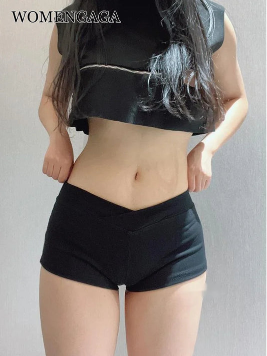 TAMBREET  Simple Black Dance Fitness Running Ultra Short Sports Casual Shorts Female Summer Tight Low Waist Sexy Korean US8F