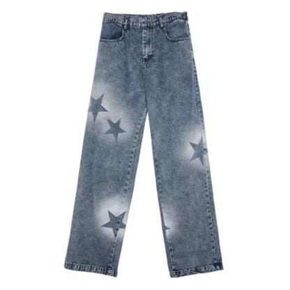 TAMBREET Washed Star Pattern baggy jeans High Street Loose Straight Women's pants Summer Casual Street Hip Hop Women Jeans 2024 y2k pants