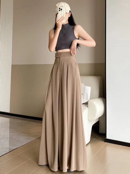 TAMBREET Wide Leg Pants Women Elegant Hight Waist Korean Suit Sweatpants Streetwear Loose Casual Female Draped Full Length Trousers