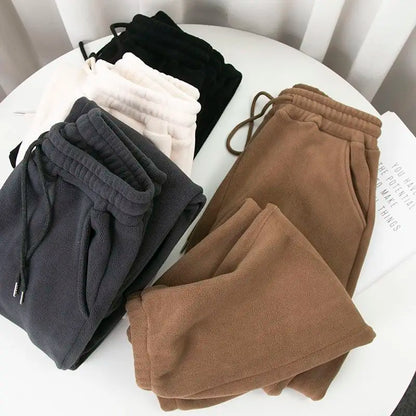 TAMBREET Winter Fleece Harem Pants Women Unisex Loose Wide Leg Sweatpants High Waist Drawstring Comfortable Straight Baggy Sweatpants