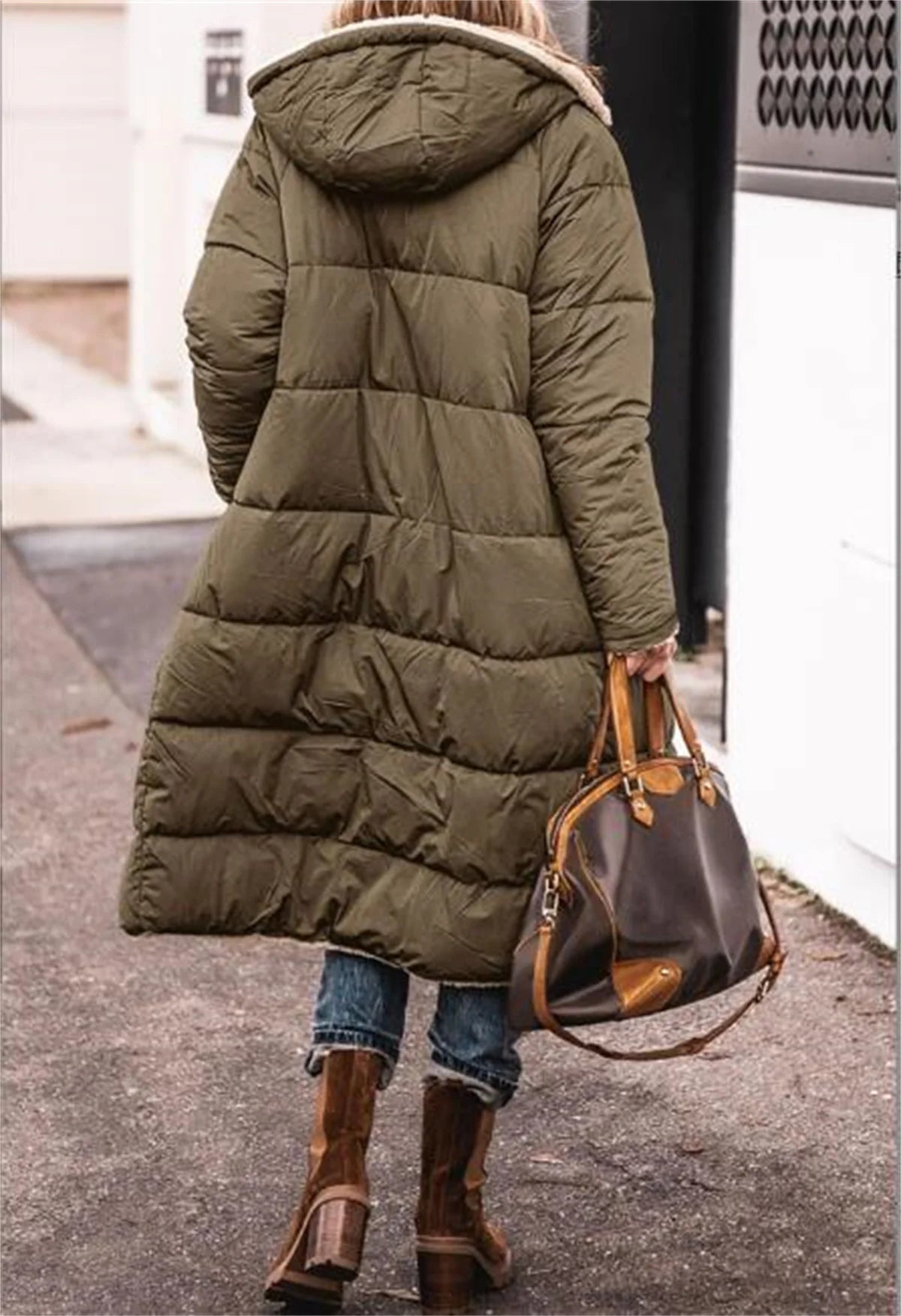 TAMBREET Winter Hooded Quilted Jacket For Women Solid Reversible Long Sleeve Thick Coat Warm Fashion Long Outerwear Casual Puffer Coats