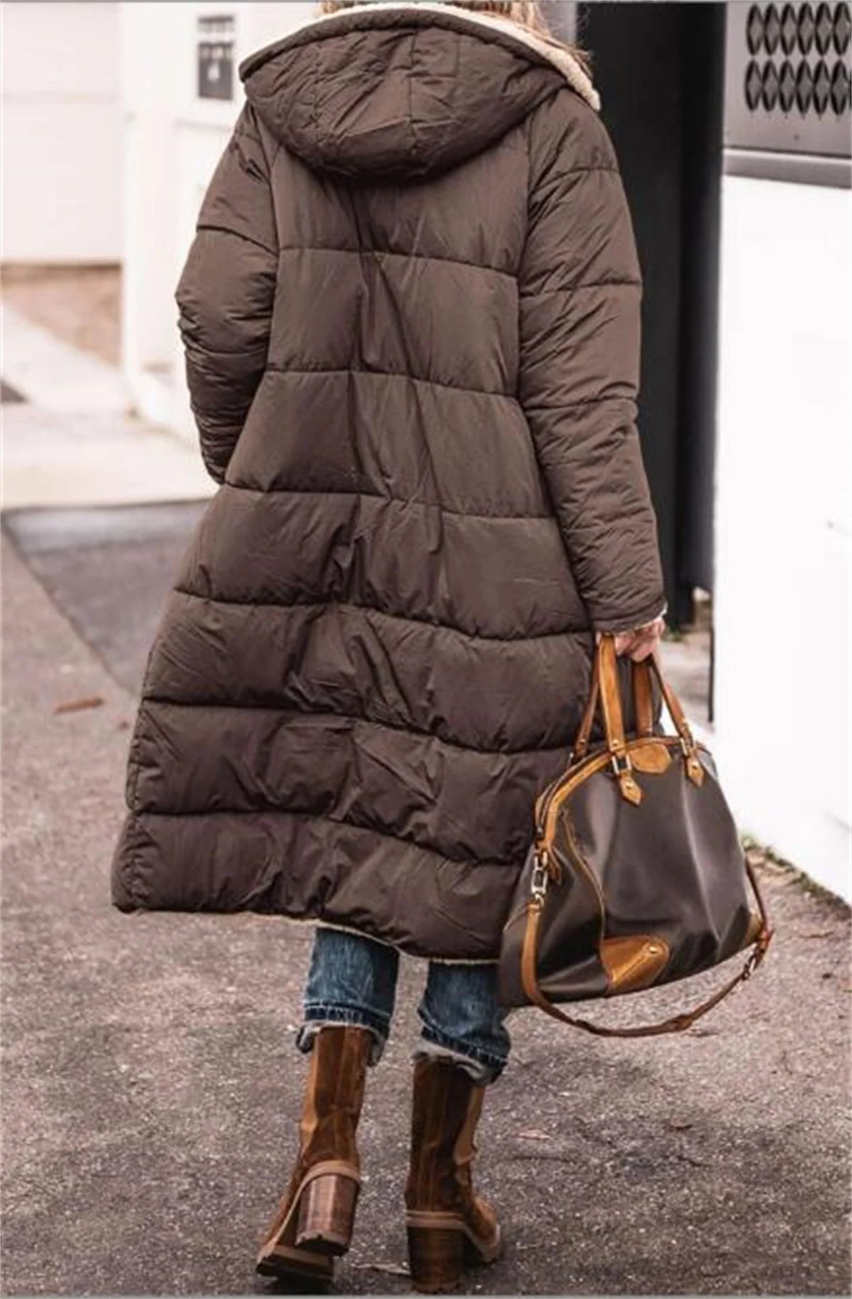 TAMBREET Winter Hooded Quilted Jacket For Women Solid Reversible Long Sleeve Thick Coat Warm Fashion Long Outerwear Casual Puffer Coats