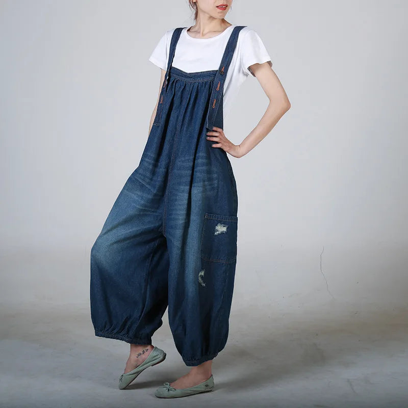 TAMBREET Women Cargo Jumpsuits Baggy Casual Pocket Vintage Denim Overalls Hip hop Suspender harem jeans Streetwear Loose Cowboy Rompers