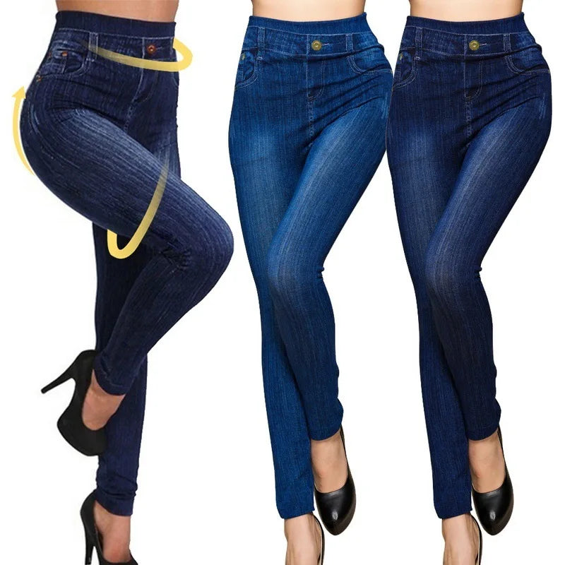 TAMBREET Women Denim Leggings Fashion Slim Leggings Faux Jeans Leggings Stretch Leggins Pants Summer Breeches Multiple Sizes