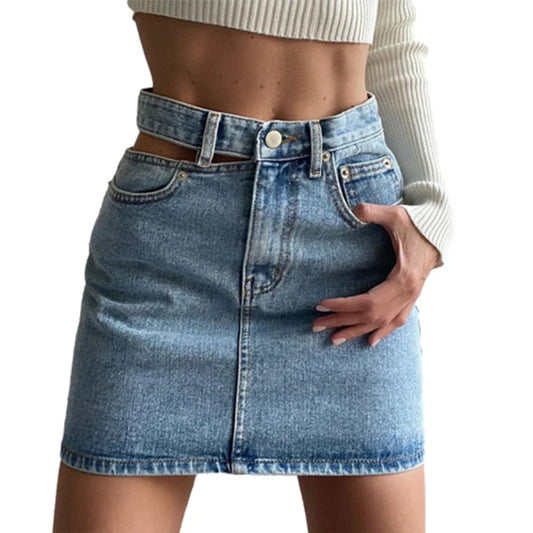 TAMBREET  Women Fashion New Split High Waist Denim Skirt Summer Comfortable Daily Wrap Hip Half-body Dress Female Casual Trend Streetwear