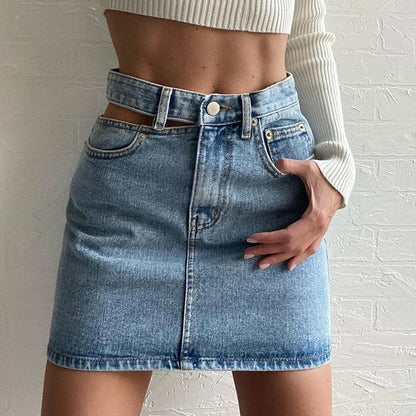 TAMBREET  Women Fashion New Split High Waist Denim Skirt Summer Comfortable Daily Wrap Hip Half-body Dress Female Casual Trend Streetwear