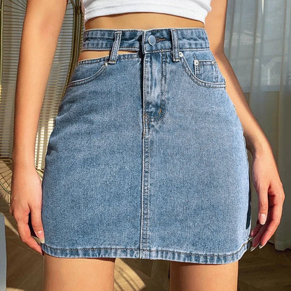 TAMBREET  Women Fashion New Split High Waist Denim Skirt Summer Comfortable Daily Wrap Hip Half-body Dress Female Casual Trend Streetwear