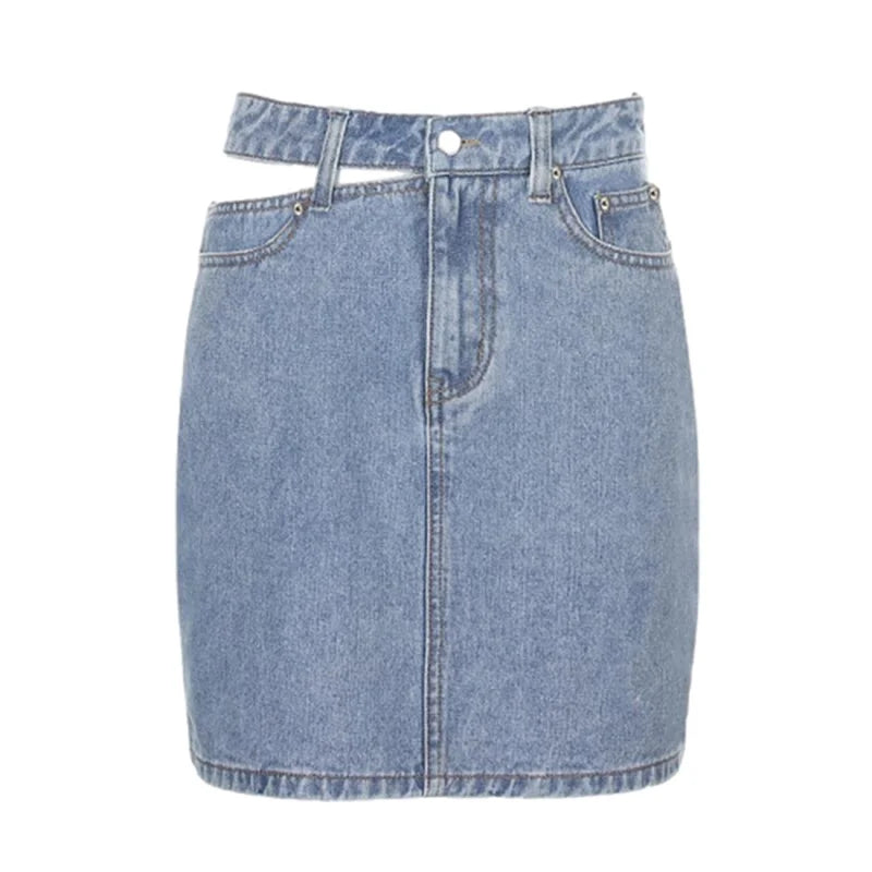 TAMBREET  Women Fashion New Split High Waist Denim Skirt Summer Comfortable Daily Wrap Hip Half-body Dress Female Casual Trend Streetwear