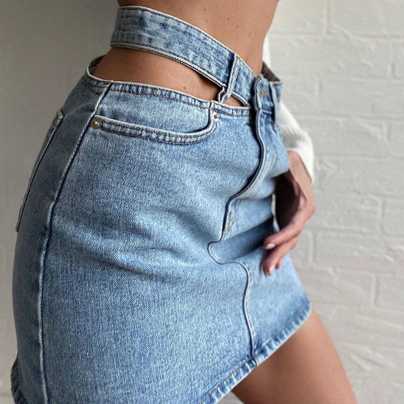 TAMBREET  Women Fashion New Split High Waist Denim Skirt Summer Comfortable Daily Wrap Hip Half-body Dress Female Casual Trend Streetwear