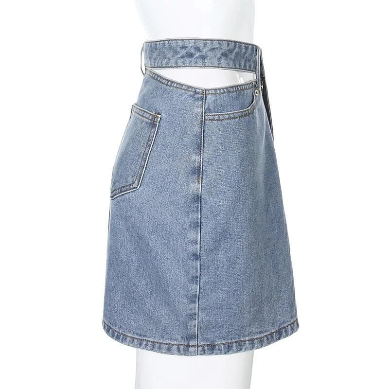 TAMBREET  Women Fashion New Split High Waist Denim Skirt Summer Comfortable Daily Wrap Hip Half-body Dress Female Casual Trend Streetwear