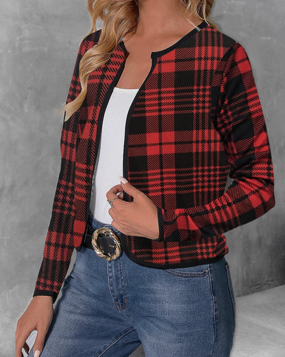 TAMBREET Women Fashion Plaid Printed Jacket Coats Casual Full Long Sleeve Cropped Outerwear Tops Ladies Basic Chic Jacket Coats