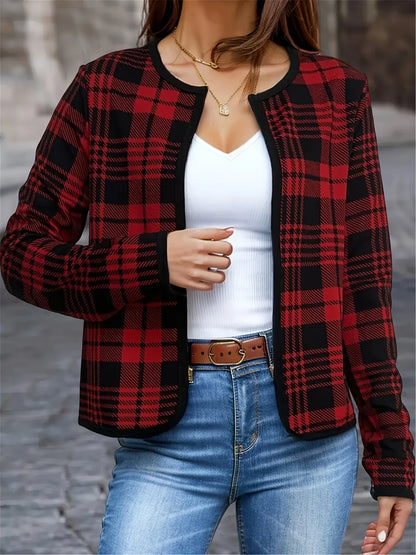 TAMBREET Women Fashion Plaid Printed Jacket Coats Casual Full Long Sleeve Cropped Outerwear Tops Ladies Basic Chic Jacket Coats